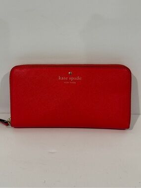 kate spade orange Zip-Around Leather Wallet